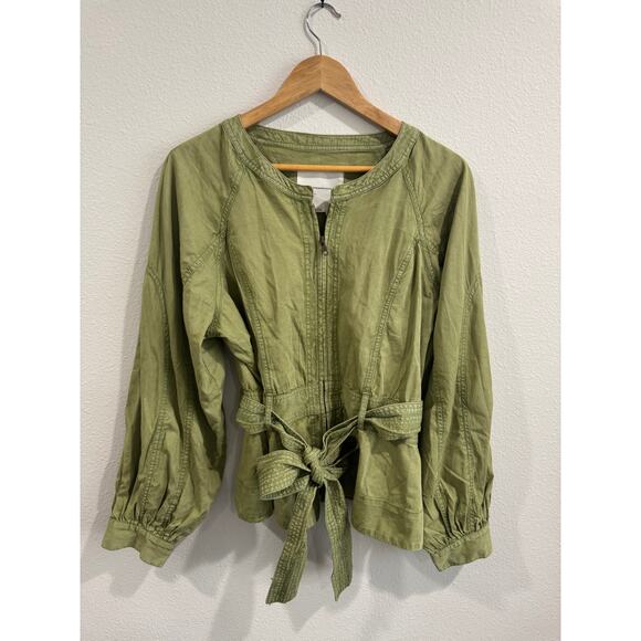 Anthropologie Jackets & Blazers - Anthropologie olive green zip jacket with belt